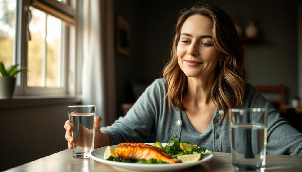 Woman eating healthy food for hormonal balance