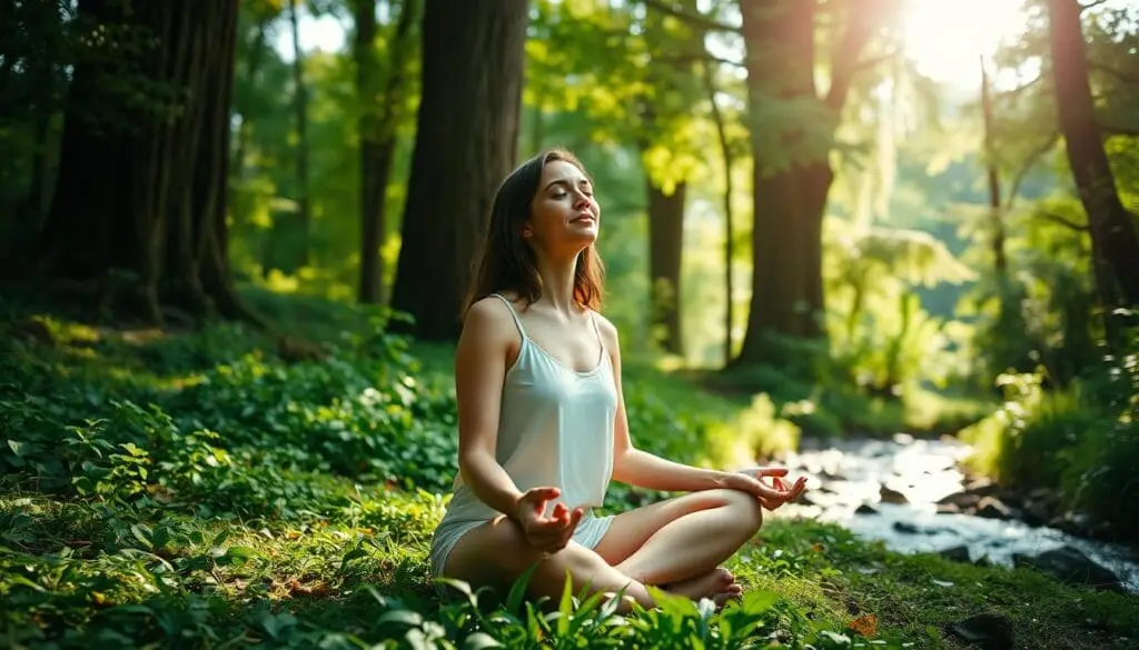 Woman practicing meditation in nature